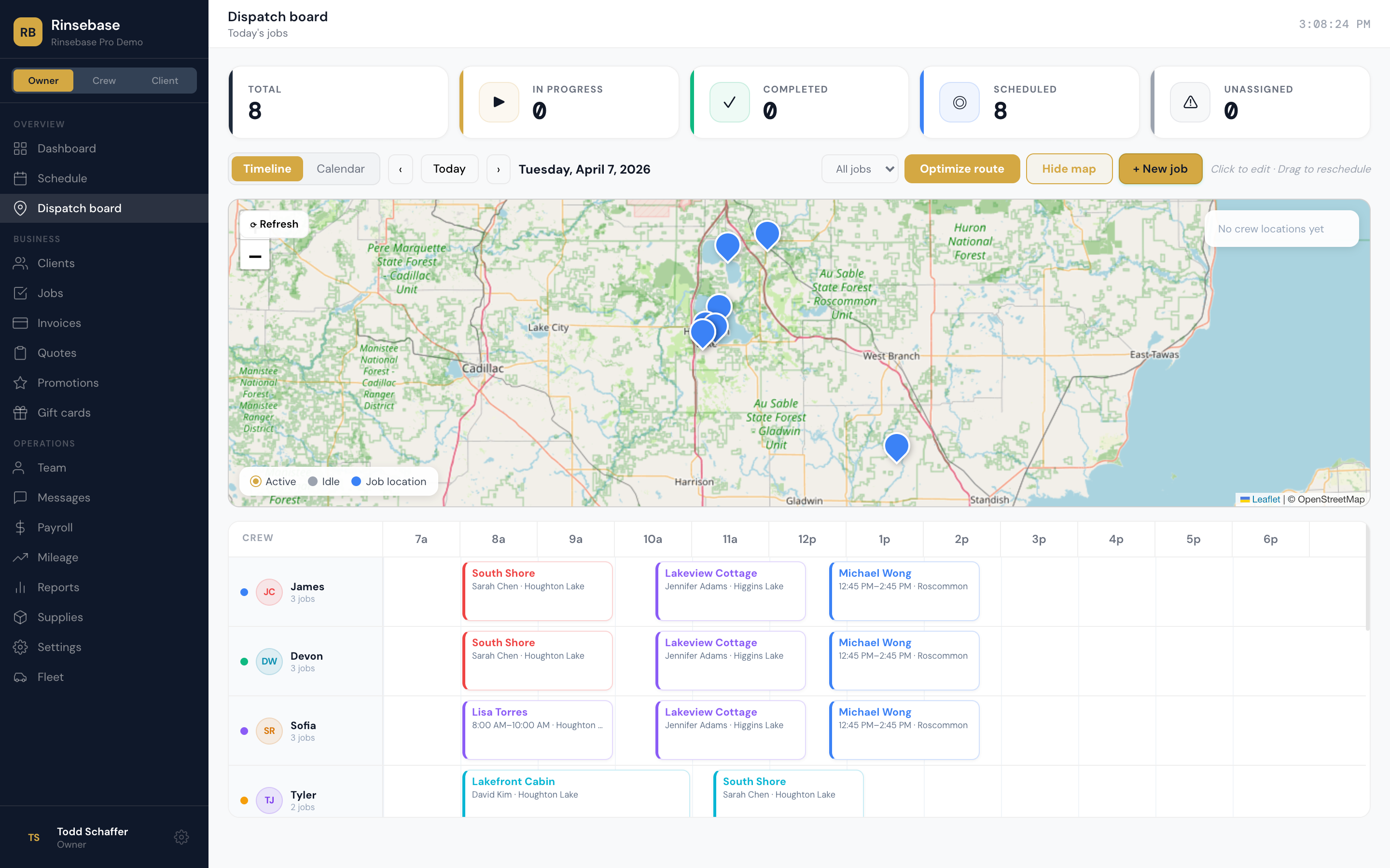 Live dispatch with GPS tracking and route optimization