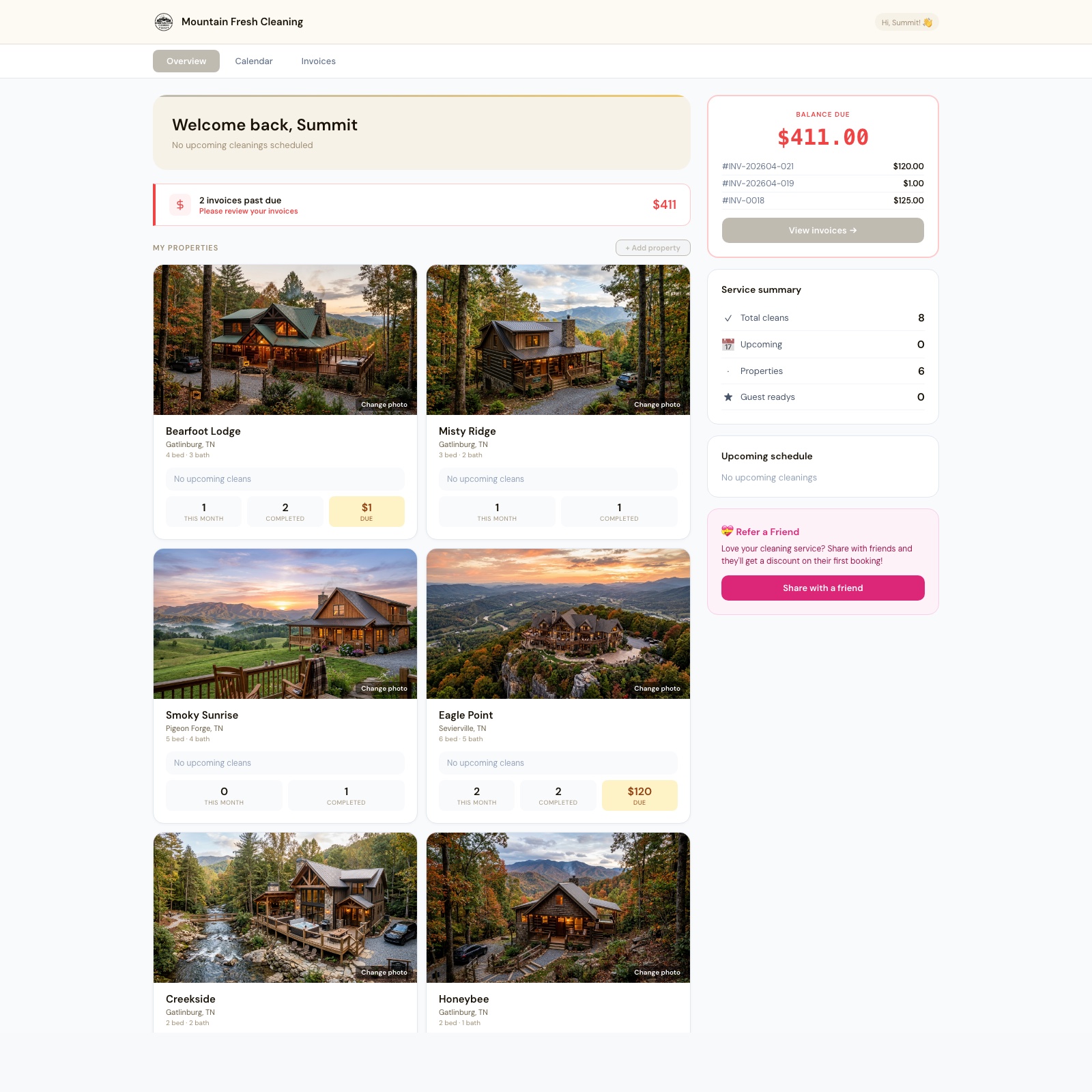 Branded client portal — your logo, your colors, their properties
