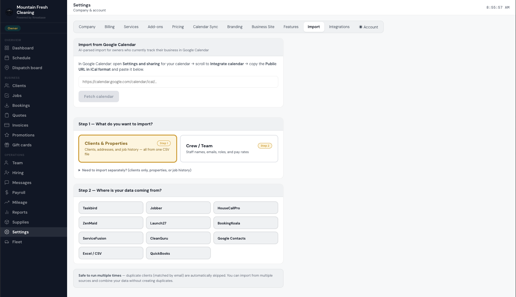 Rinsebase Import